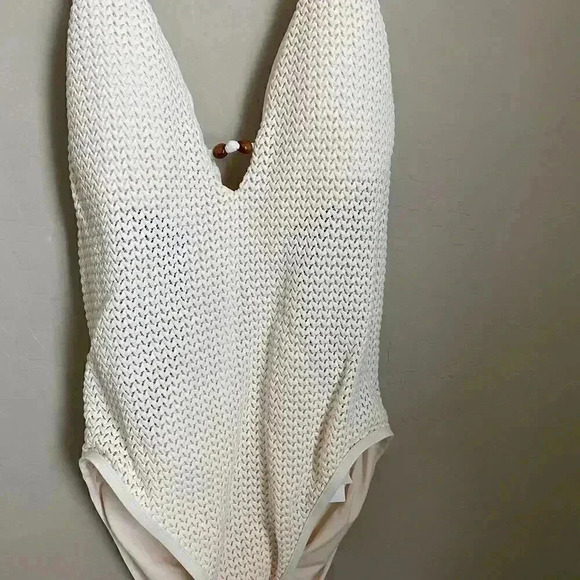 SEAFOLLY Dream Catcher Halter One-Piece Swimsuit Ecru Size 10 - Picture 5 of 14